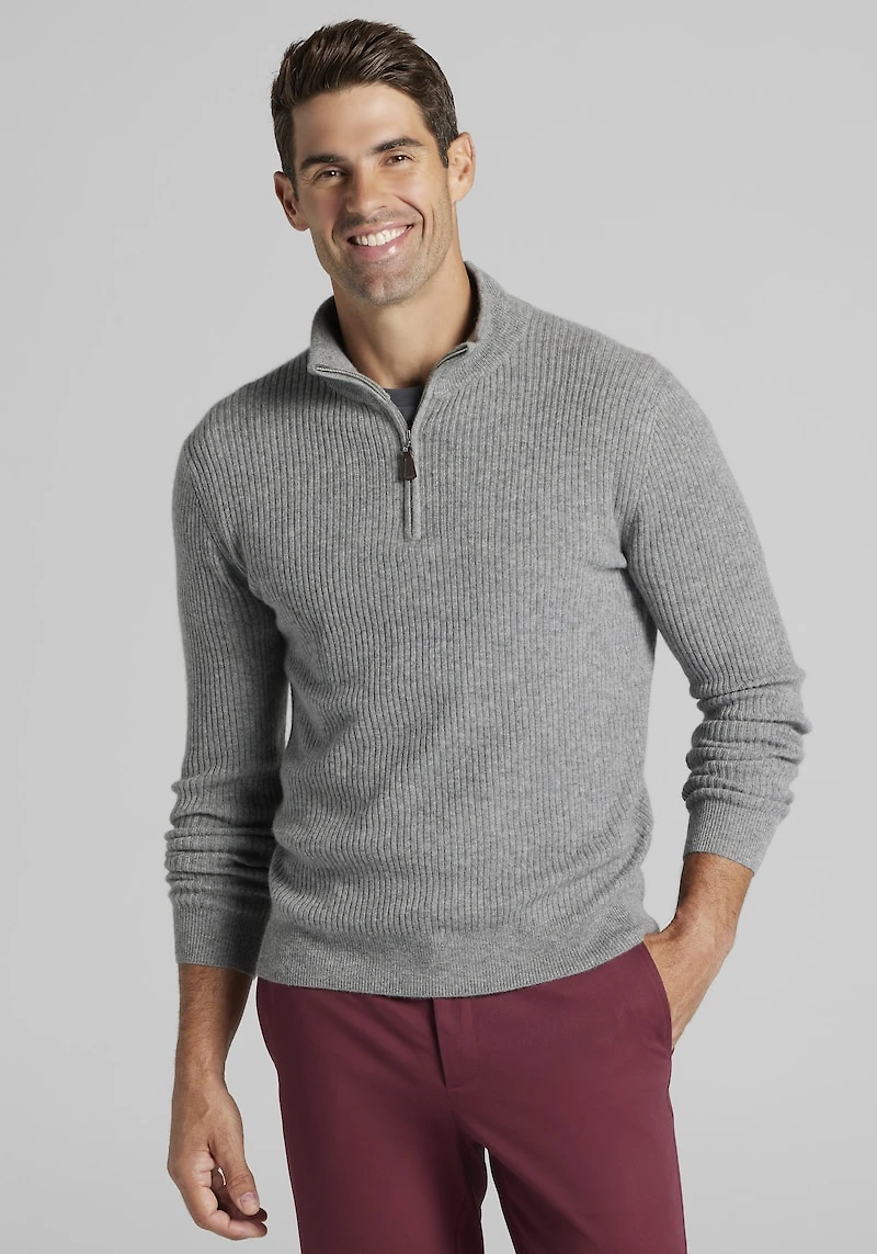 Men's Reserve Collection Tailored Fit 2x2 Rib 1/4 Zip Sweater at Jos. A. Bank, Grey