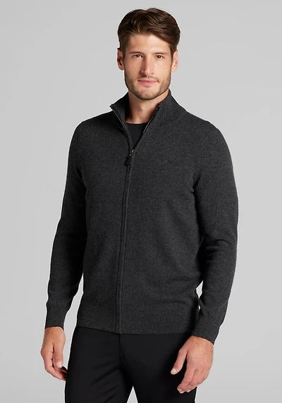 Men's Reserve Collection Tailored Fit Full Zip Cashmere Sweater at Jos. A. Bank, Charcoal/Grey