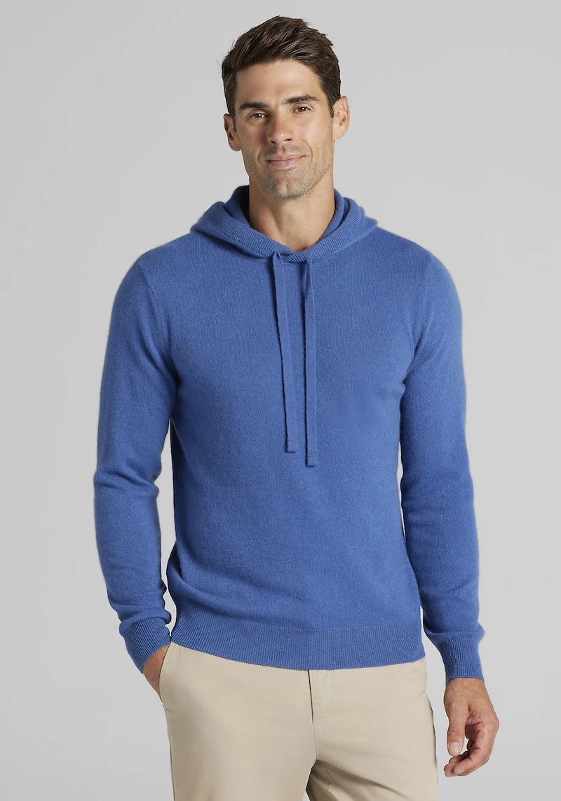 Men's Reserve Collection Tailored Fit Cashmere Pullover Hoodie at Jos. A. Bank, French Blue