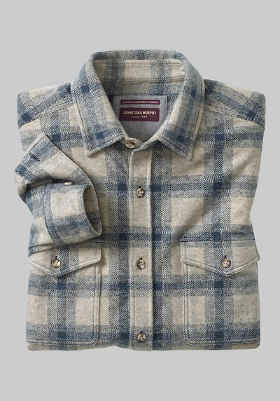 Men's Johnston & Murphy Tailored Fit Brushed Button-Front Knit Casual Shirt at Jos. A. Bank, Grey