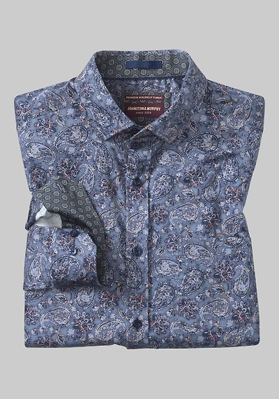 Men's Johnston & Murphy Tailored Fit Printed Cotton Casual Shirt at Jos. A. Bank, Blue