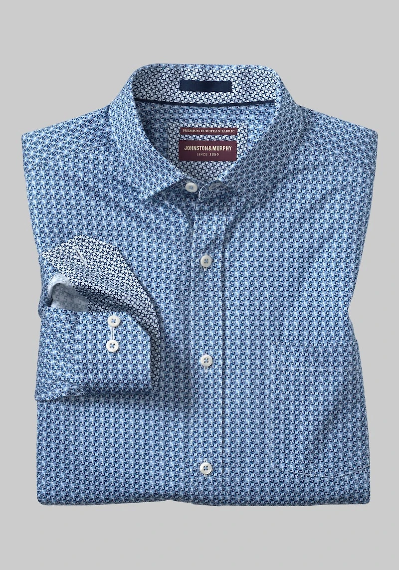 Men's Johnston & Murphy Tailored Fit Printed Cotton Casual Shirt at Jos. A. Bank, Bright Blue