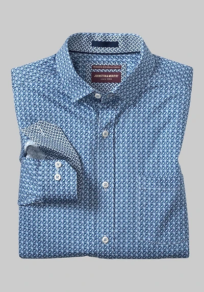 Men's Johnston & Murphy Tailored Fit Printed Cotton Casual Shirt at Jos. A. Bank, Bright Blue