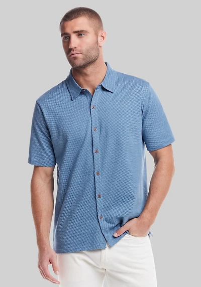 Men's Weatherproof Vintage Traditional Fit Jacquard Neat Coat Front Knit Button Up Shirt at Jos. A. Bank, Dark Blue