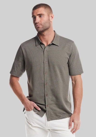 Men's Weatherproof Vintage Traditional Fit Jacquard Neat Coat Front Knit Button Up Shirt at Jos. A. Bank, Green/Olive
