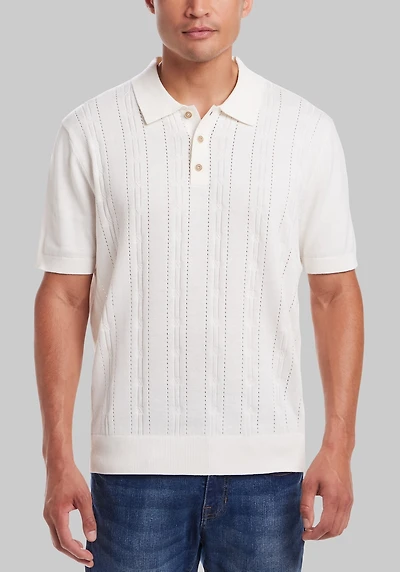 Men's Weatherproof Vintage Traditional Fit Pointelle Polo Sweater at Jos. A. Bank, Cream/Natural/White