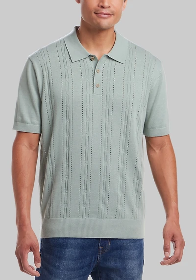 Men's Weatherproof Vintage Traditional Fit Pointelle Polo Sweater at Jos. A. Bank, Green