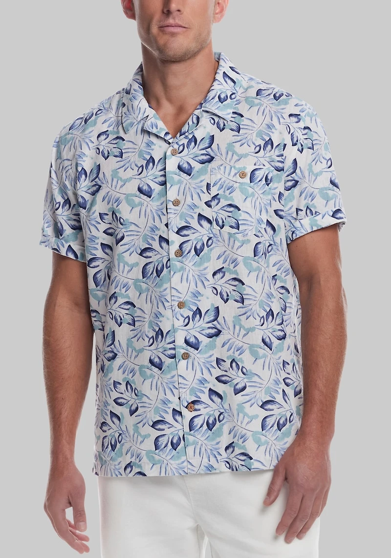 Men's Weatherproof Vintage Traditional Fit Patterned Linen-Cotton Camp Shirt at Jos. A. Bank, Blue