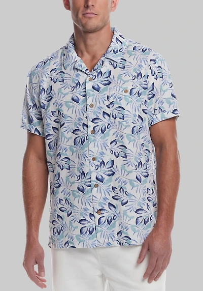 Men's Weatherproof Vintage Traditional Fit Patterned Linen-Cotton Camp Shirt at Jos. A. Bank, Blue