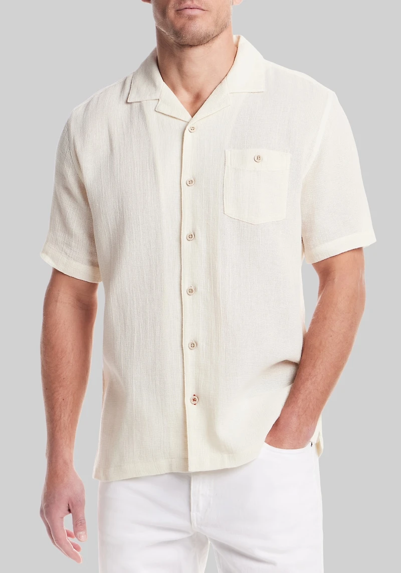 Men's Weatherproof Vintage Traditional Fit Cotton-Linen Airtex Shirt at Jos. A. Bank, Cream/White