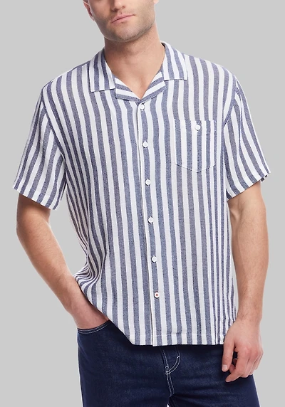Men's Weatherproof Vintage Tradtional Fit Stripe Cotton-Linen Airtex Shirt at Jos. A. Bank, Blue/Navy