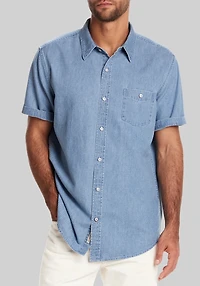 Men's Weatherproof Traditional Fit Horizontal Stripe Short Sleeve Denim Casual Shirt at Jos. A. Bank, Blue