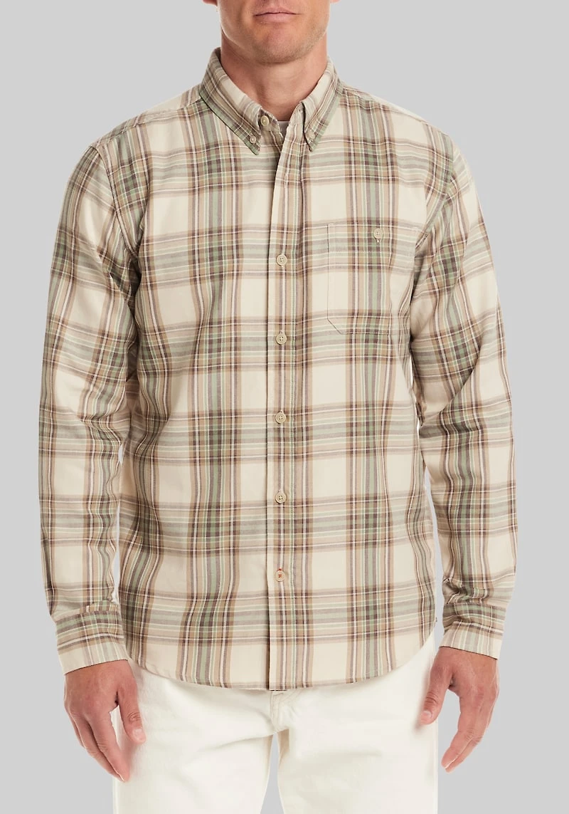 Men's Weatherproof Traditional Fit Burnout Plaid Casual Shirt at Jos. A. Bank, Cream/White