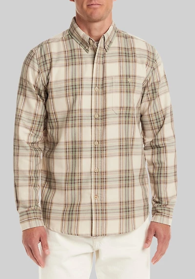 Men's Weatherproof Traditional Fit Burnout Plaid Casual Shirt at Jos. A. Bank, Cream/White