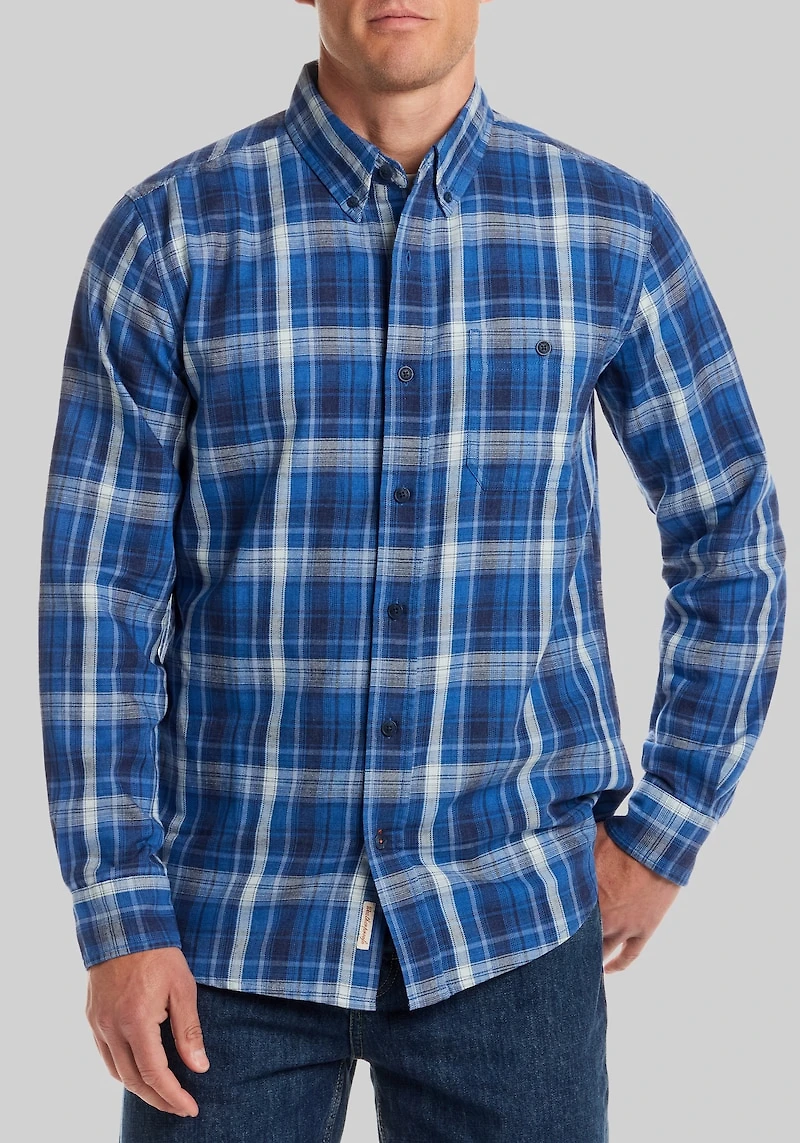 Men's Weatherproof Traditional Fit Burnout Plaid Casual Shirt at Jos. A. Bank, Blue