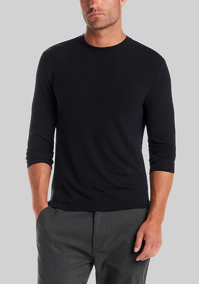 Men's Vintage & Black Traditional Fit Long Sleeve Solid Crew Neck Shirt at Jos. A. Bank, Black