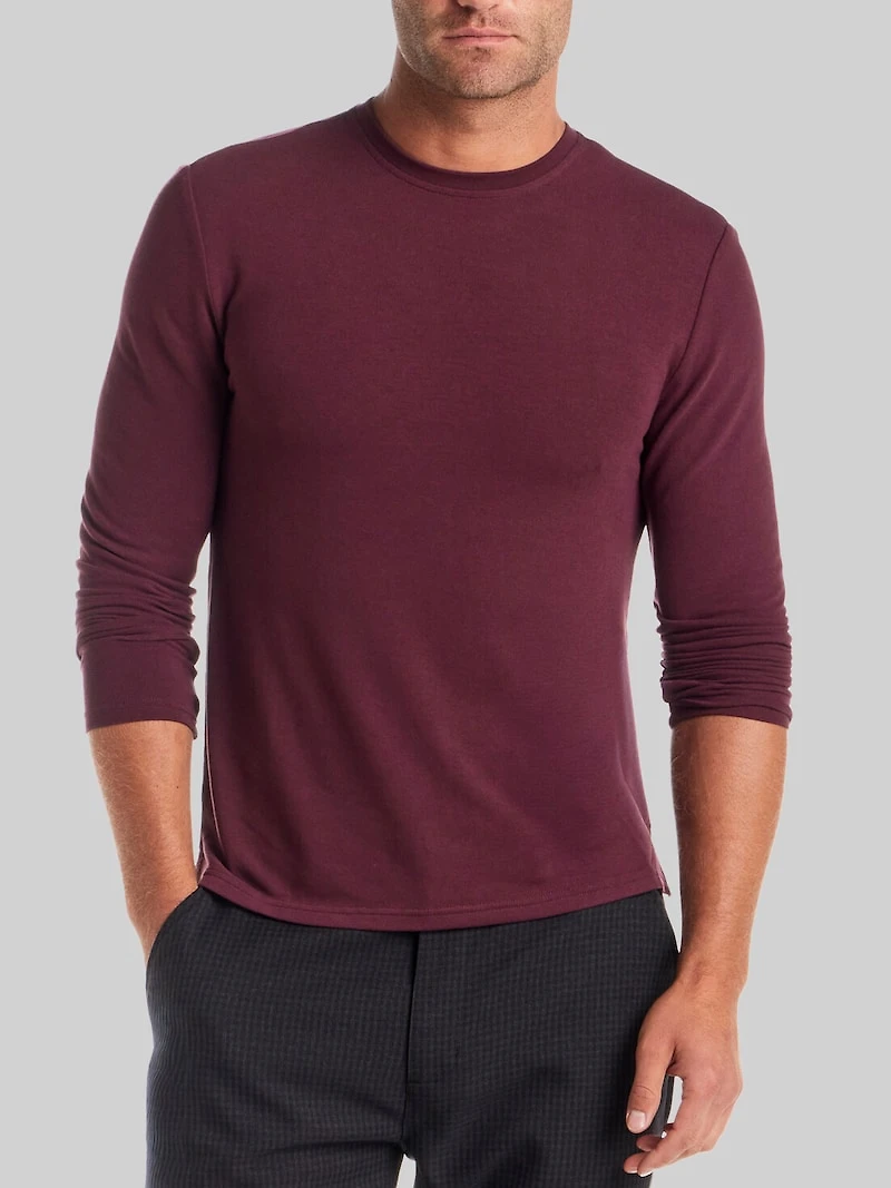 Men's Traditional Fit Long Sleeve Crew Neck Shirt at Jos. A. Bank, Burgundy