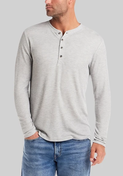 Men's Vintage & Black Traditional Fit Crinkled Henley at Jos. A. Bank, Grey