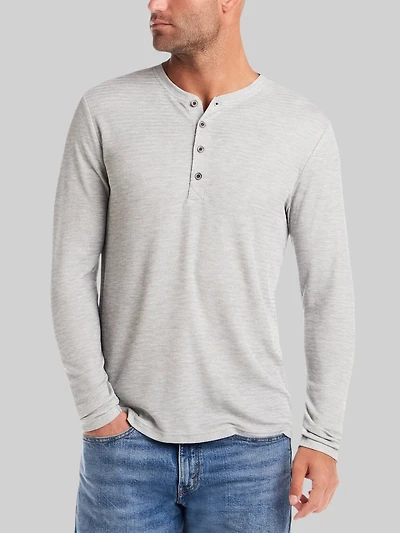 Men's Vintage & Black Traditional Fit Crinkled Henley at Jos. A. Bank, Grey