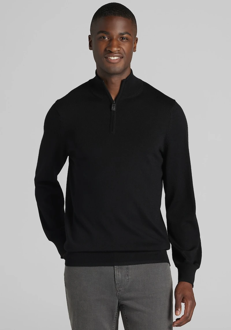 Men's Traveler® Collection Tailored Fit Merino Blend 1/4-Zip Sweater at Jos. A. Bank, Black