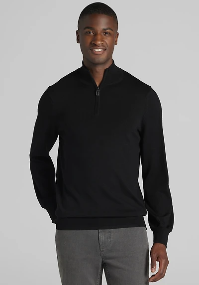 Men's Traveler® Collection Tailored Fit Merino Blend 1/4-Zip Sweater at Jos. A. Bank, Black