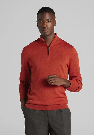 Men's Traveler® Collection Tailored Fit Merino Blend 1/4-Zip Sweater at Jos. A. Bank, Orange/Rust