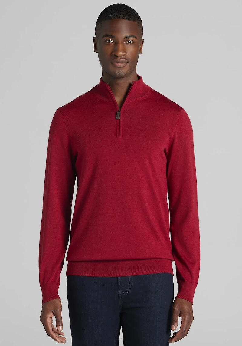Men's Traveler® Collection Tailored Fit Merino Blend 1/4-Zip Sweater at Jos. A. Bank, Red