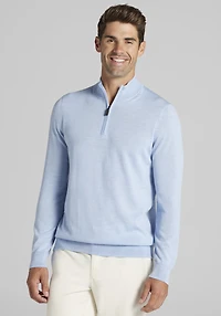 Men's Traveler® Collection Tailored Fit Merino Blend 1/4-Zip Sweater at Jos. A. Bank, Light Blue