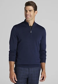 Men's Traveler® Collection Tailored Fit Merino Blend 1/4-Zip Sweater at Jos. A. Bank, Blue/Navy