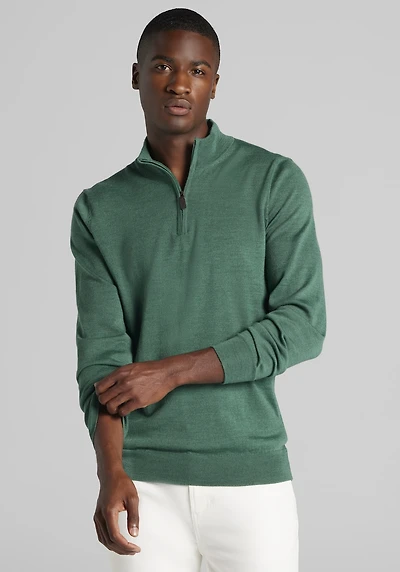 Men's Traveler® Collection Tailored Fit Merino Blend 1/4-Zip Sweater at Jos. A. Bank, Green