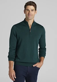 Men's Traveler® Collection Tailored Fit Merino Blend 1/4-Zip Sweater at Jos. A. Bank, Dark Green