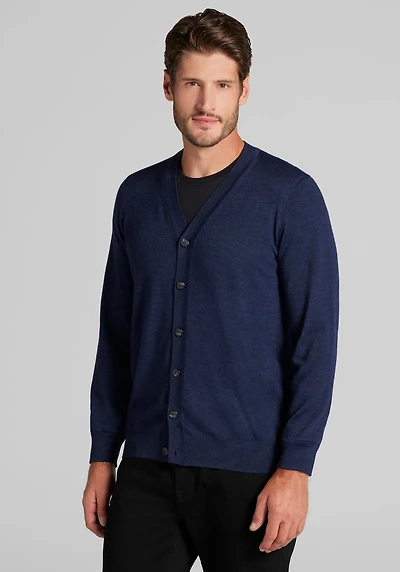 Men's Traveler Collection Tailored Fit Merino Wool Cardigan Sweater at Jos. A. Bank, Blue/Navy