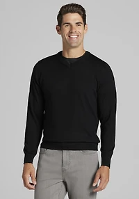 Men's Traveler Performance Tailored Fit Merino V-Neck Sweater at Jos. A. Bank, Black