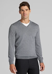 Men's Traveler Collection Tailored Fit Merino V-Neck Sweater at Jos. A. Bank, Grey