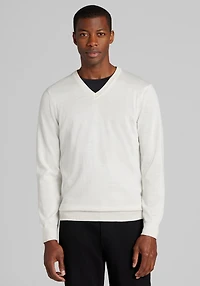 Men's Traveler Collection Tailored Fit Merino V-Neck Sweater at Jos. A. Bank, Cream/Ivory/White