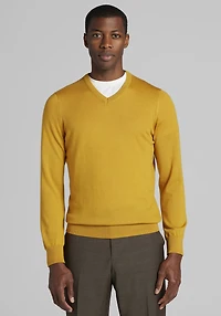 Men's Traveler Performance Tailored Fit Merino V-Neck Sweater at Jos. A. Bank, Gold/Mustard