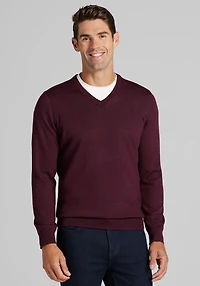 Men's Traveler Collection Tailored Fit Merino V-Neck Sweater at Jos. A. Bank, Burgundy
