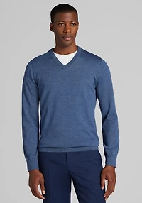 Men's Traveler Collection Tailored Fit Merino V-Neck Sweater at Jos. A. Bank, Blue