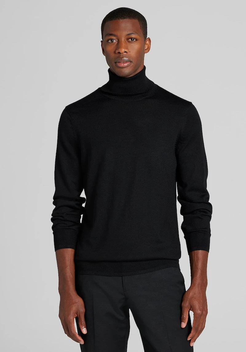 Men's Traveler® Collection Tailored Fit Merino Wool Turtleneck Sweater at Jos. A. Bank, Black