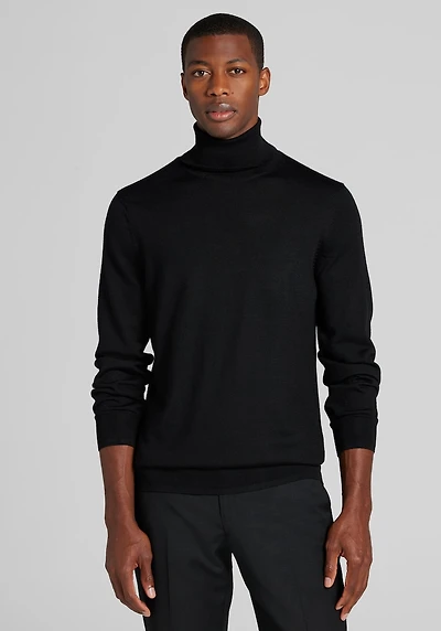 Men's Traveler® Collection Tailored Fit Merino Wool Turtleneck Sweater at Jos. A. Bank, Black