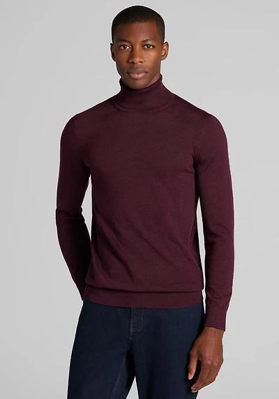 Men's Traveler Collection Tailored Fit Merino Wool Turtleneck Sweater at Jos. A. Bank, Burgundy