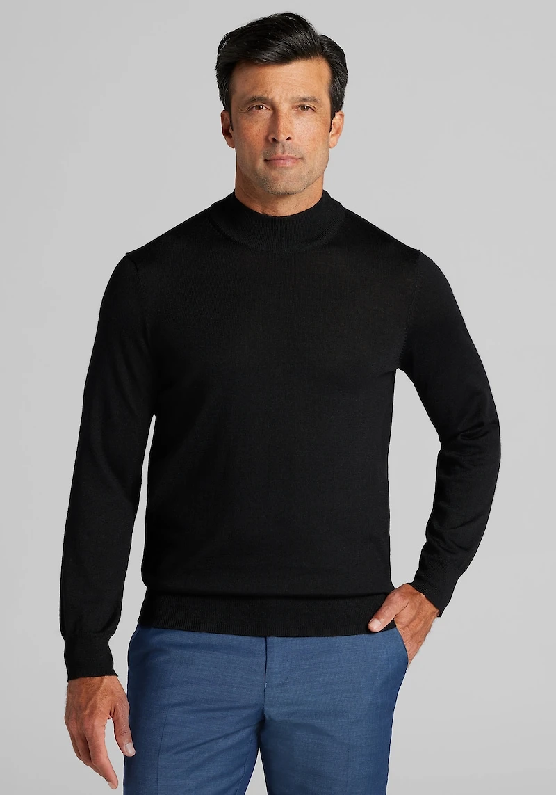 Men's Big & Tall Traveler Collection Tailored Fit Merino Blend Mock Neck Sweater at Jos. A. Bank, Black