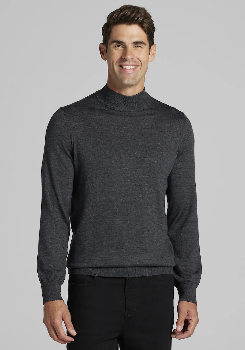 Men's Big & Tall Traveler Collection Tailored Fit Merino Blend Mock Neck Sweater at Jos. A. Bank, Dark Tan