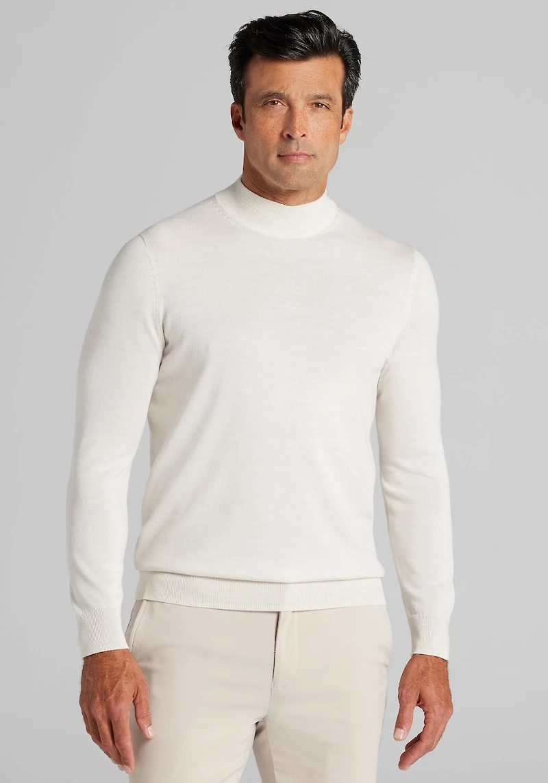 Men's Traveler Collection Tailored Fit Merino Blend Mock Neck Sweater at Jos. A. Bank, Cream/Ivory/White