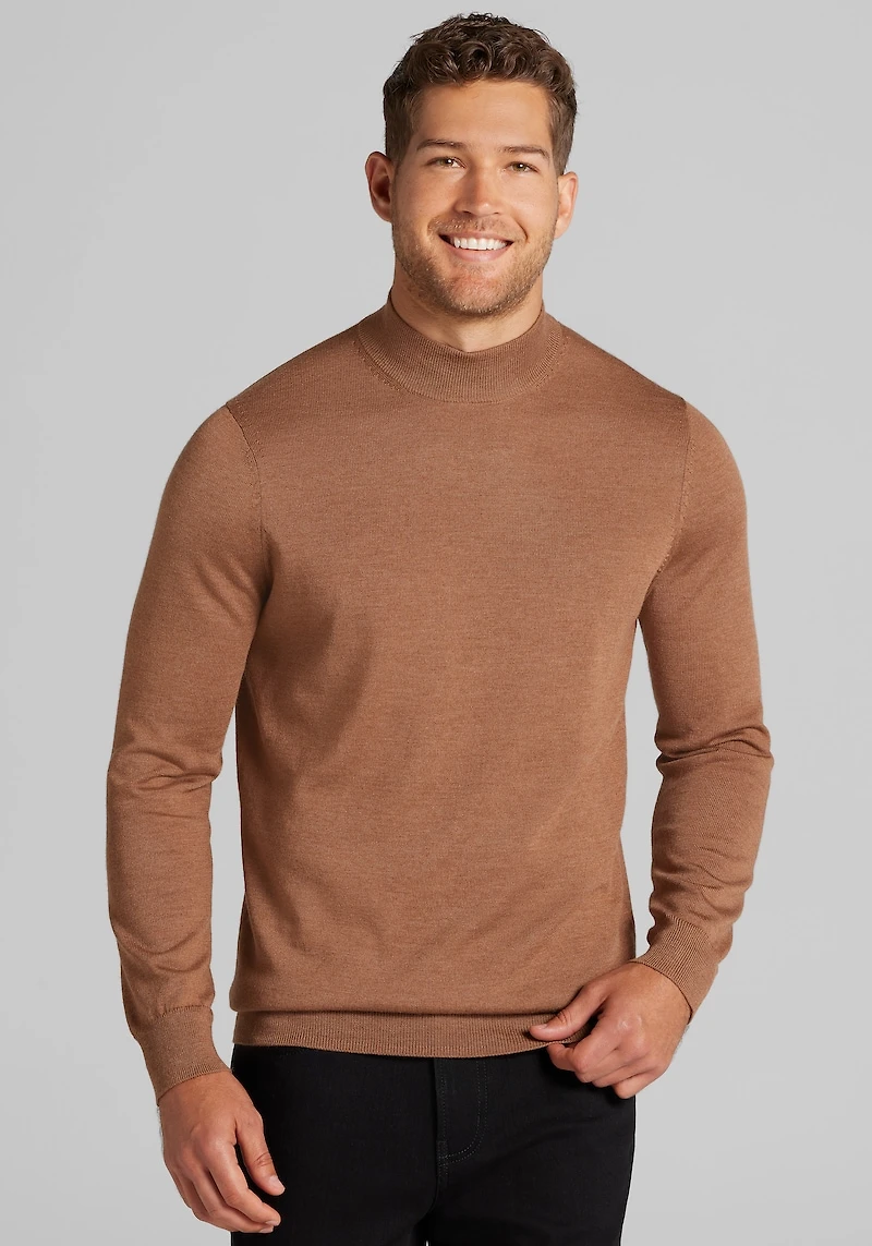 Men's Traveler Collection Tailored Fit Merino Blend Mock Neck Sweater at Jos. A. Bank, Dark Tan
