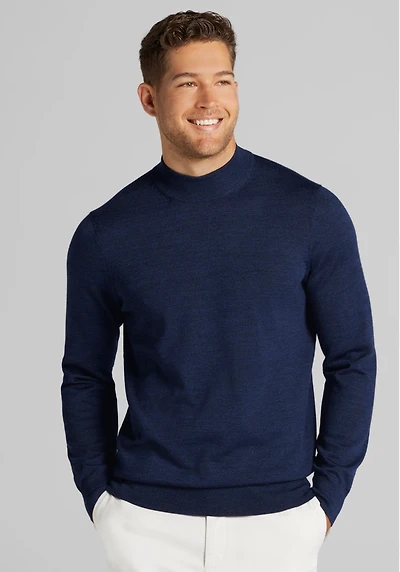 Men's Traveler Collection Tailored Fit Merino Blend Mock Neck Sweater at Jos. A. Bank, Blue/Navy