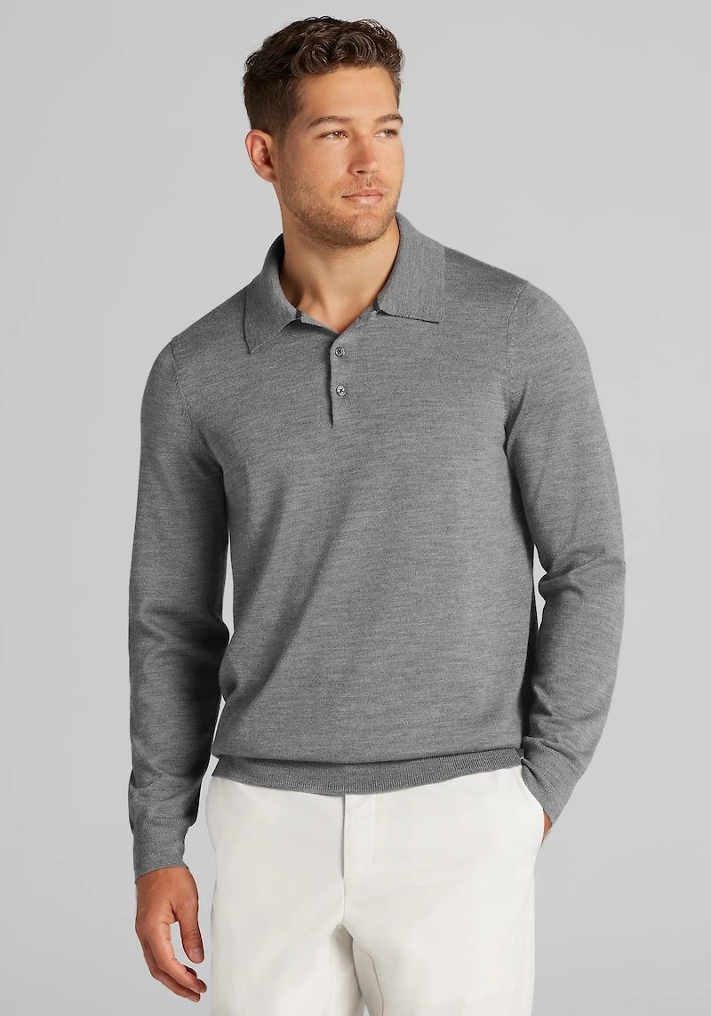 Men's Traveler Collection Tailored Fit Merino Polo Sweater at Jos. A. Bank, Grey