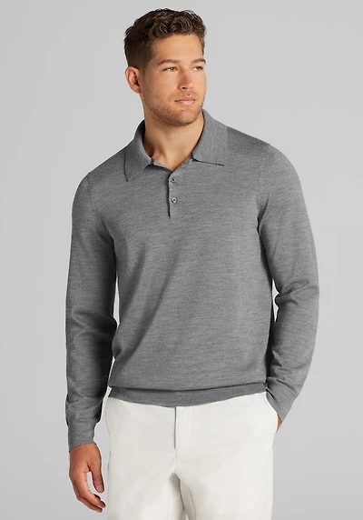 Men's Traveler Collection Tailored Fit Merino Polo Sweater at Jos. A. Bank, Grey