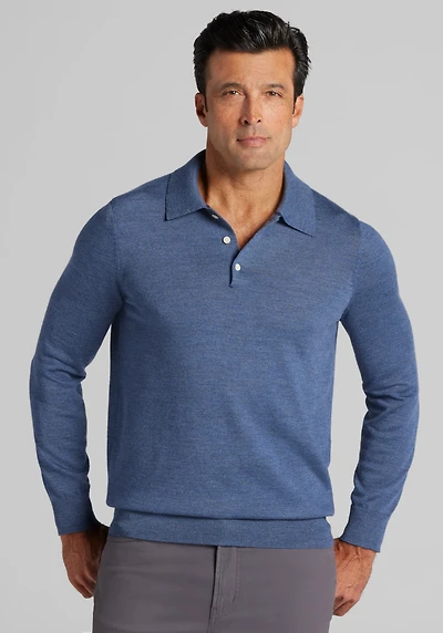 Men's Traveler Collection Tailored Fit Merino Polo Sweater at Jos. A. Bank, Blue