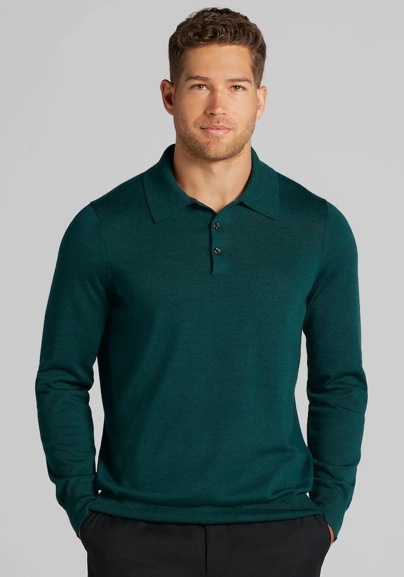 Men's Traveler Collection Tailored Fit Merino Polo Sweater at Jos. A. Bank, Dark Green